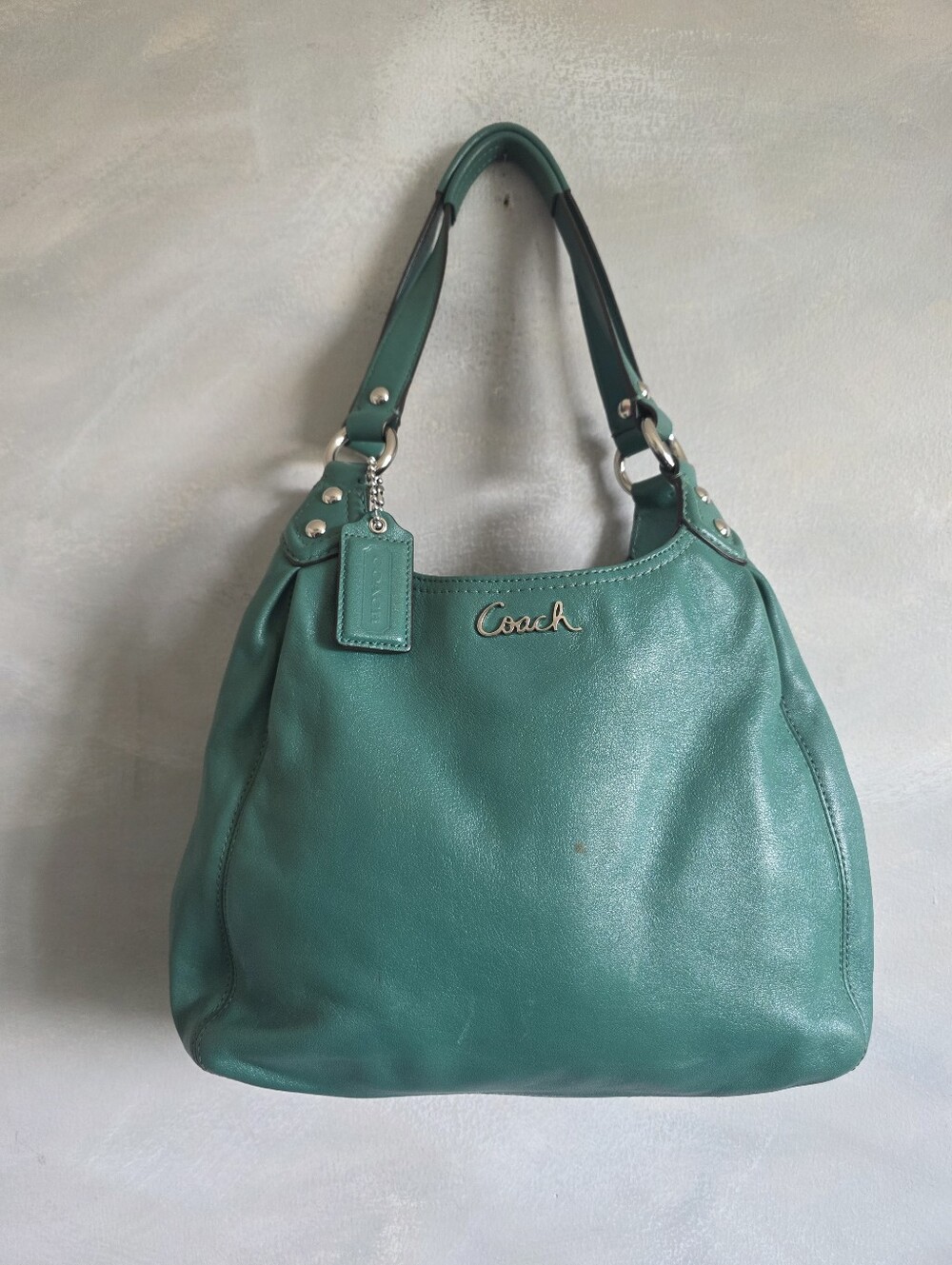 Coach Ashley Teal Green Leather Hobo Slouchy Shoulder Bag F21926 12x9x3 - Picture 6 of 12